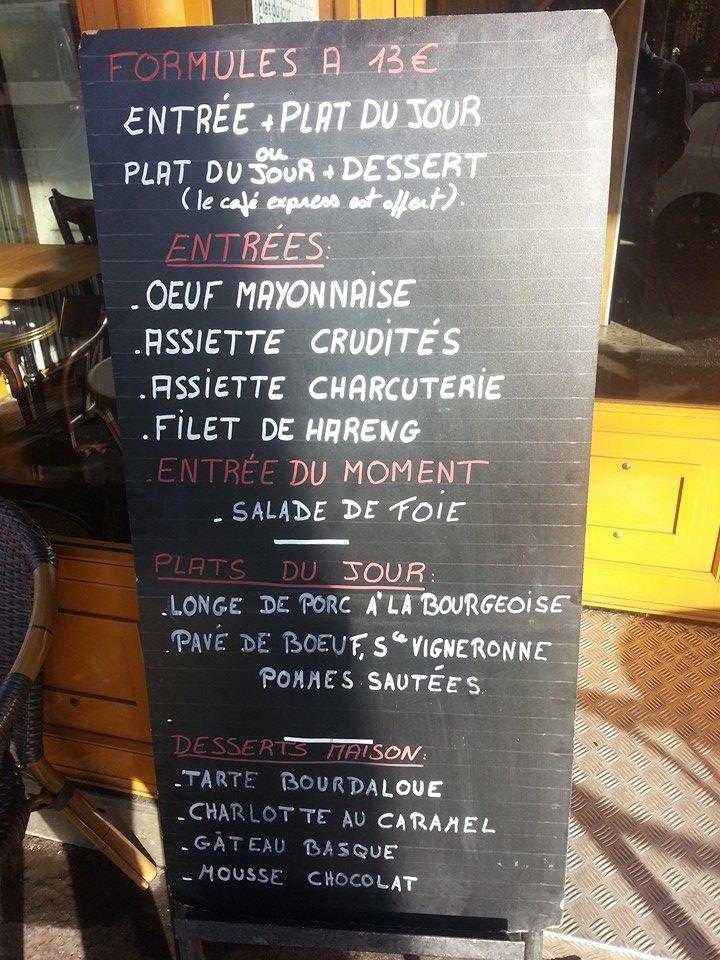 Menu at Stop Cluny restaurant, Paris