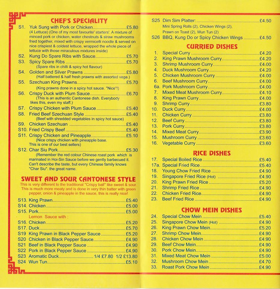Carta del restaurante Wing Wo Chinese Takeaway Castle Vale, Birmingham