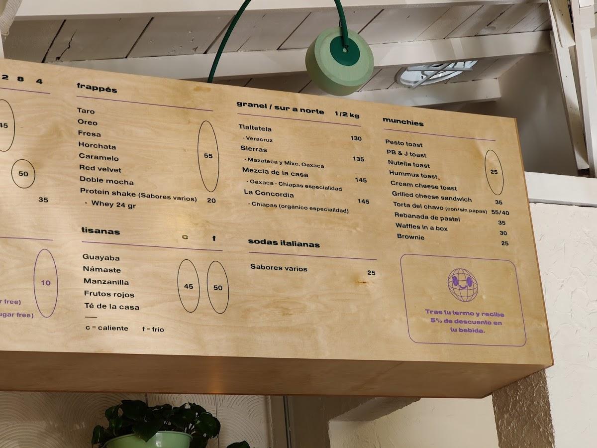 Menu at Bench cafe, Tijuana