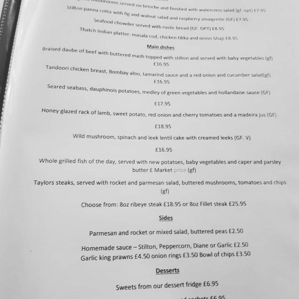 Menu at The Thatch at Bottesford restaurant, Bottesford
