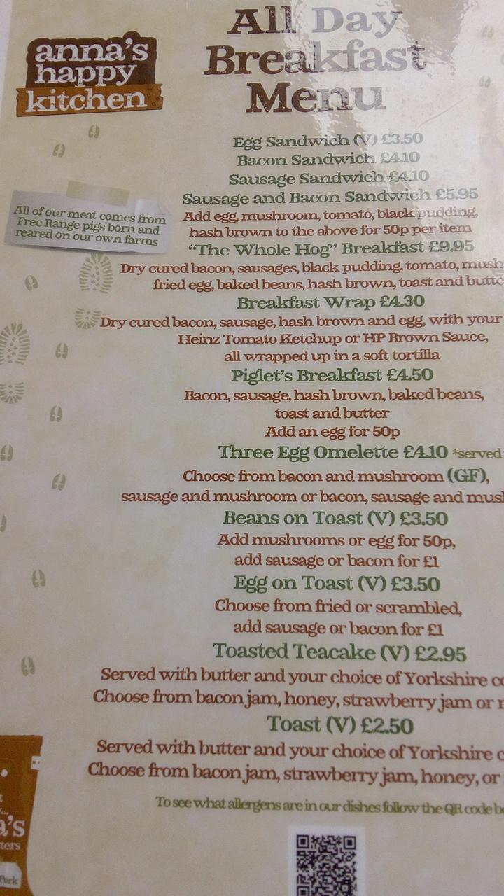 Menu at Anna's Happy Kitchen restaurant, Howden