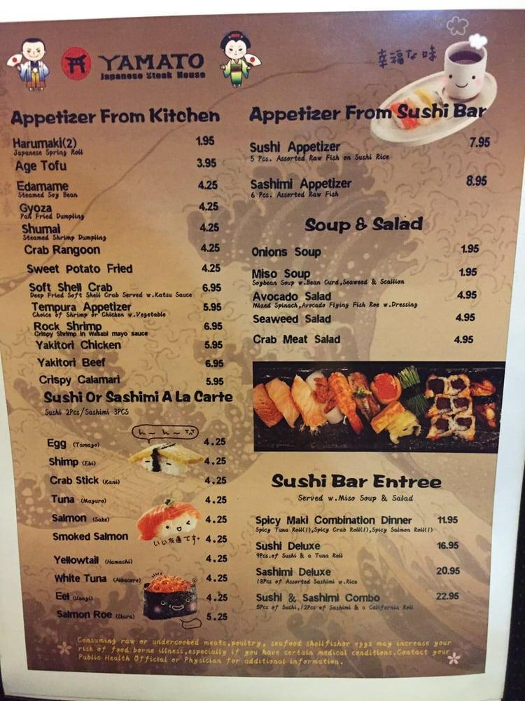 Menu at Yamato Japanese Steakhouse, Madison