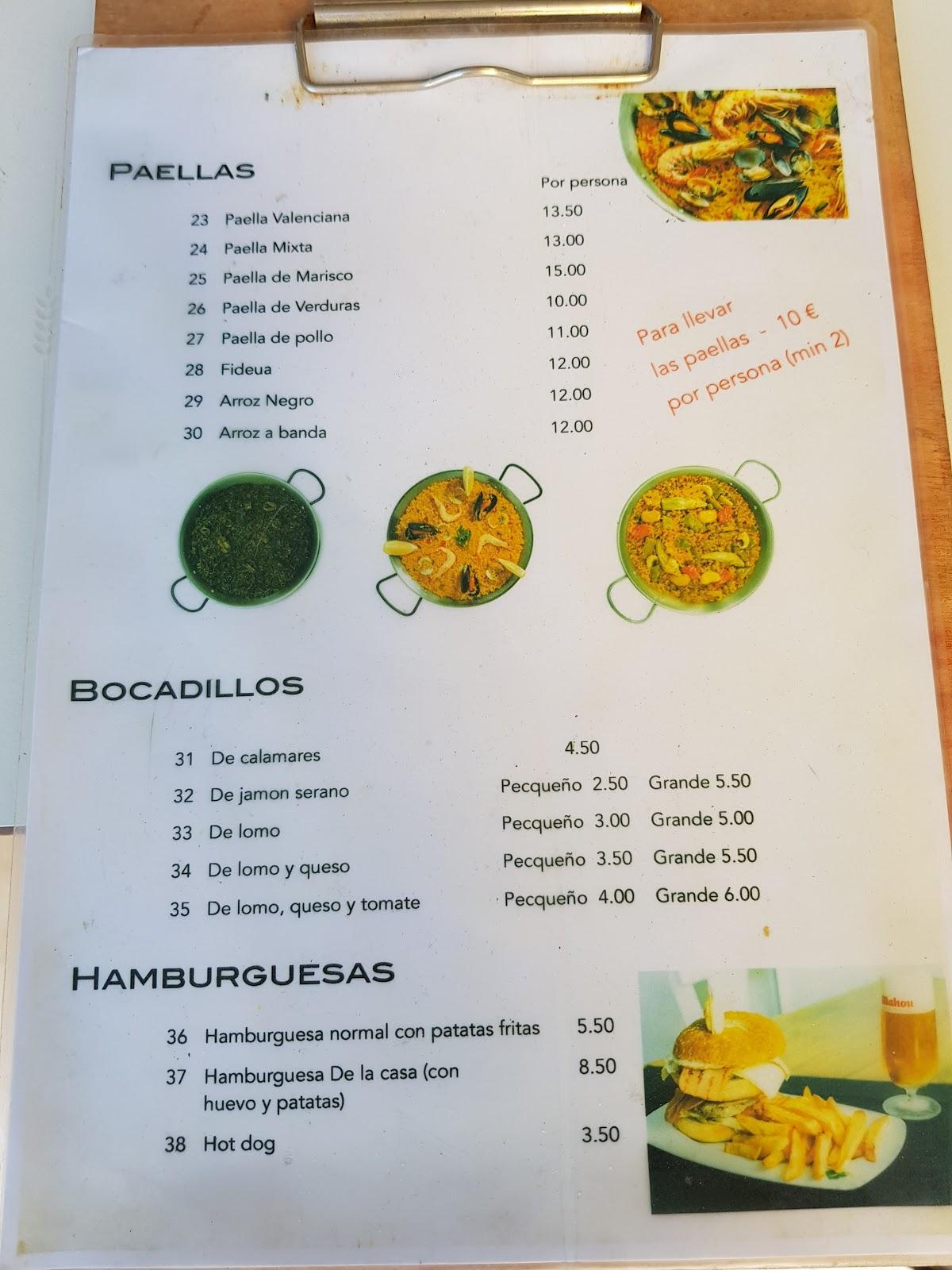 Carta del pub y bar El Mundo del las 6 Paellas, Calpe