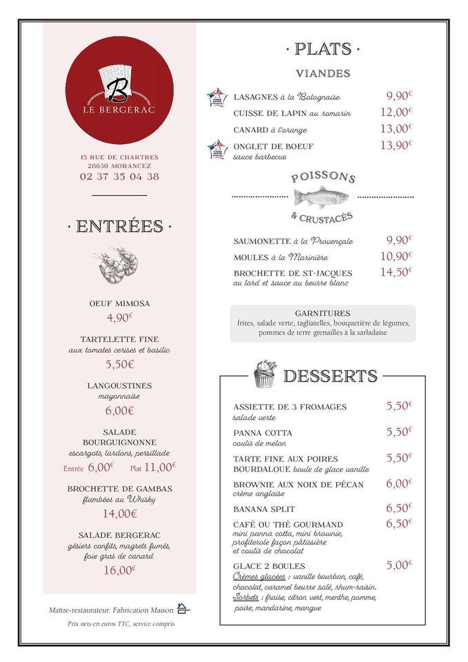 Menu at Restaurant _ le bergerac, Morancez