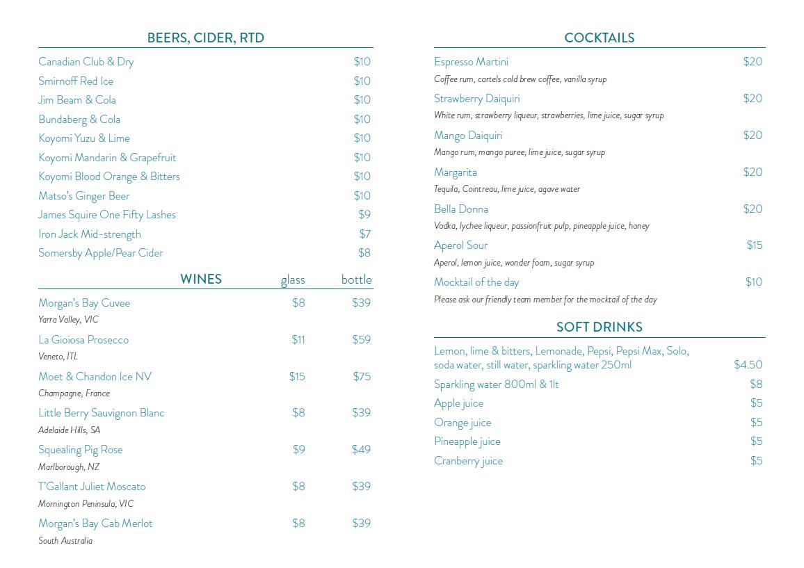 Menu at Lagoon Bar, The Gardens