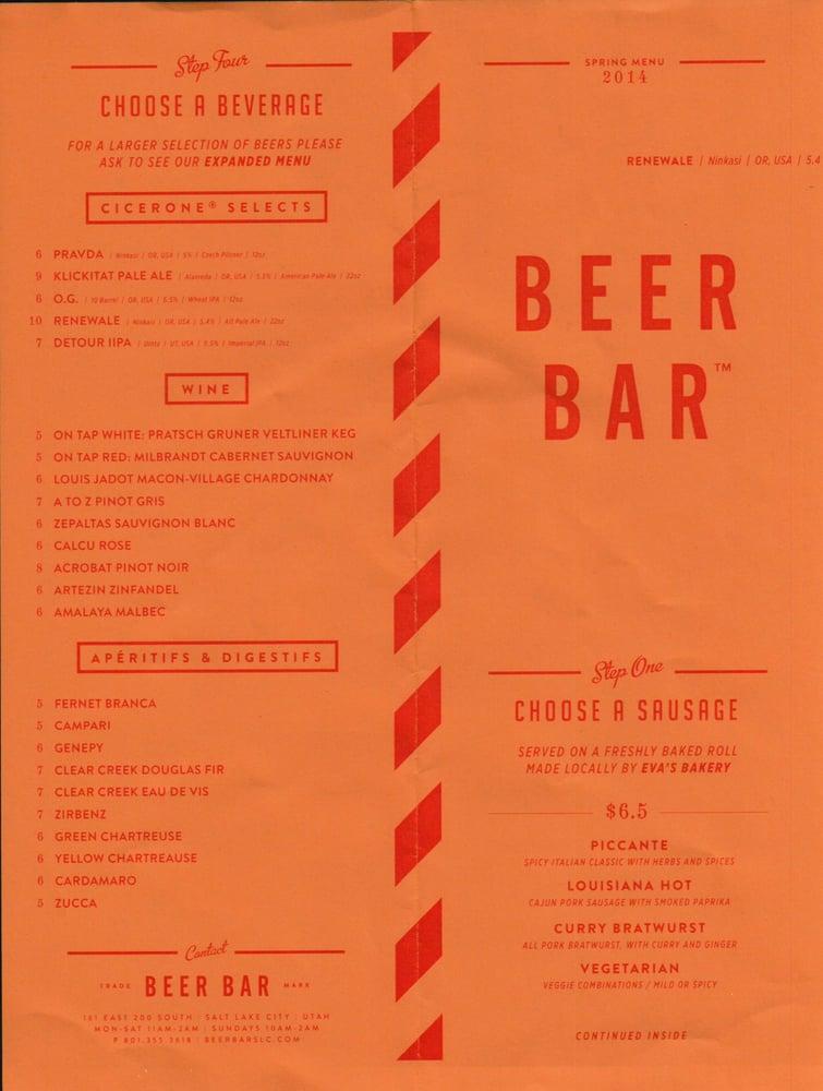 Menu at Beer Bar, Salt Lake City