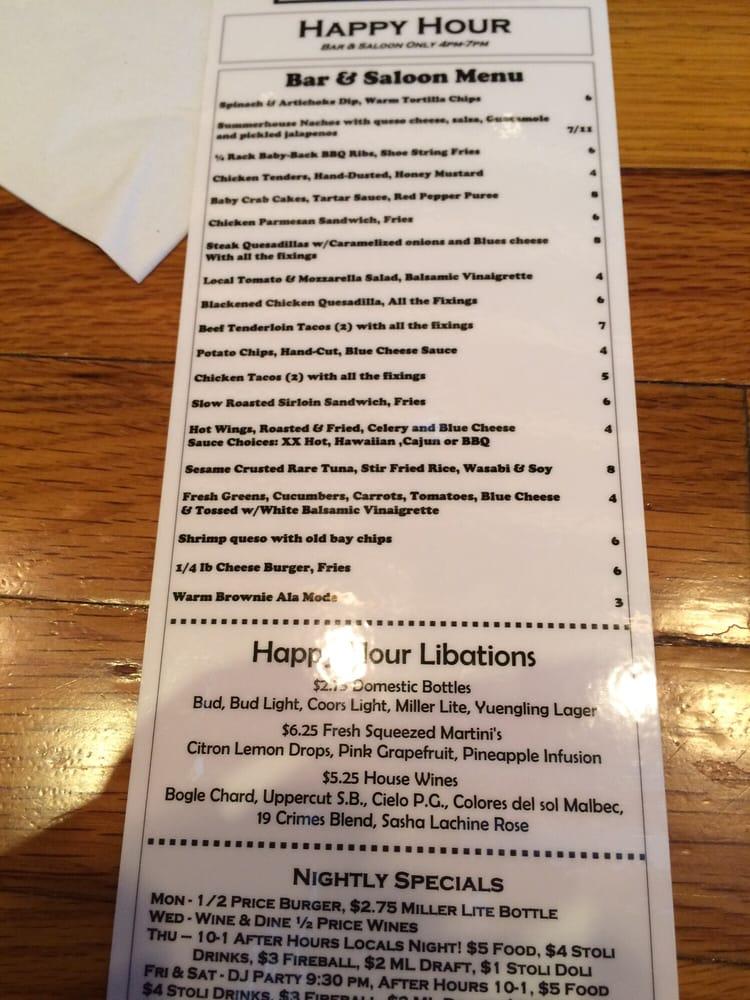 Menu at Summer House steakhouse, Rehoboth Beach