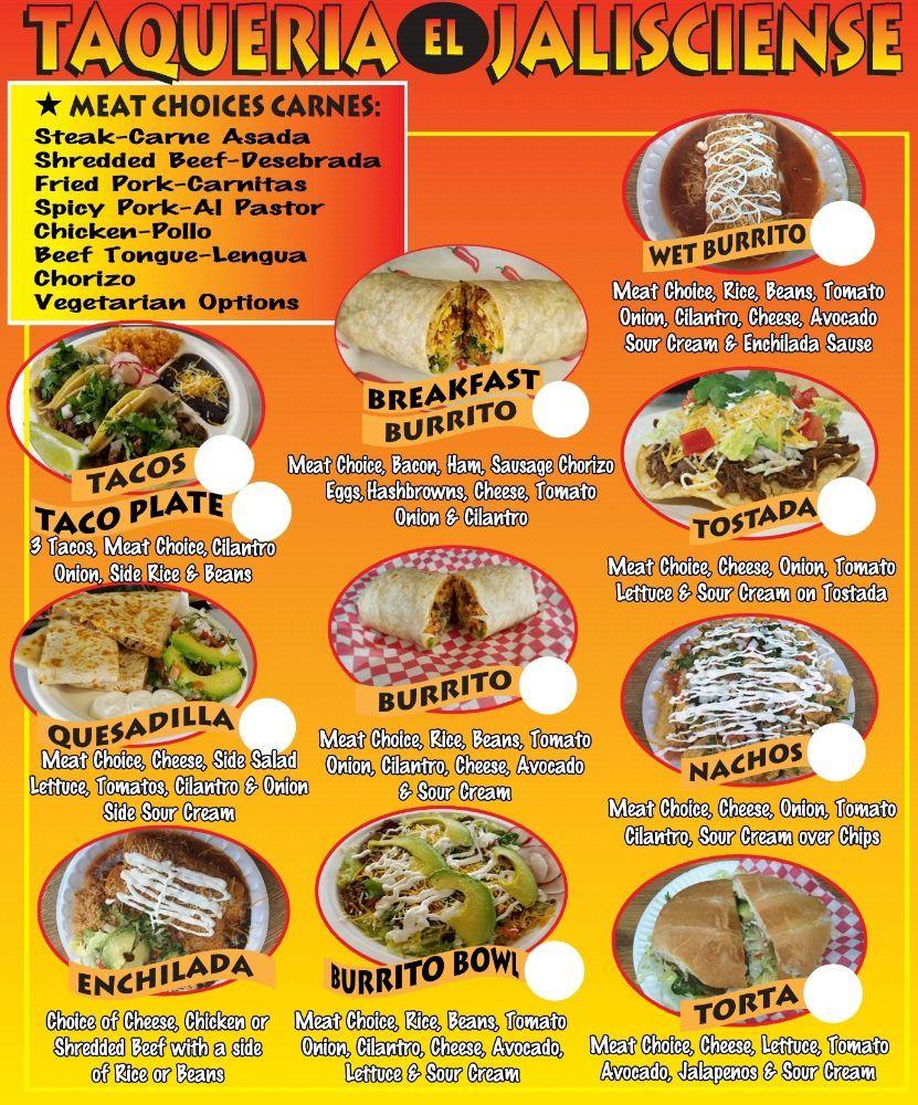 Menu at Taqueria El Jalicience restaurant, Boring, SE Hwy 212