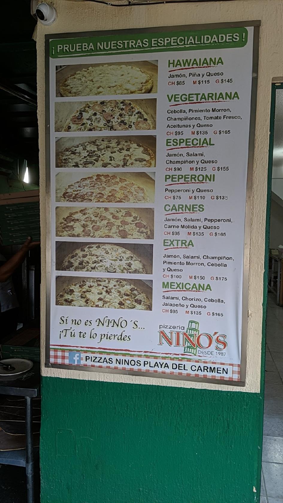 Menu at Nino's Pizza restaurant, Playa del Carmen, Misión de La Abadesa ...