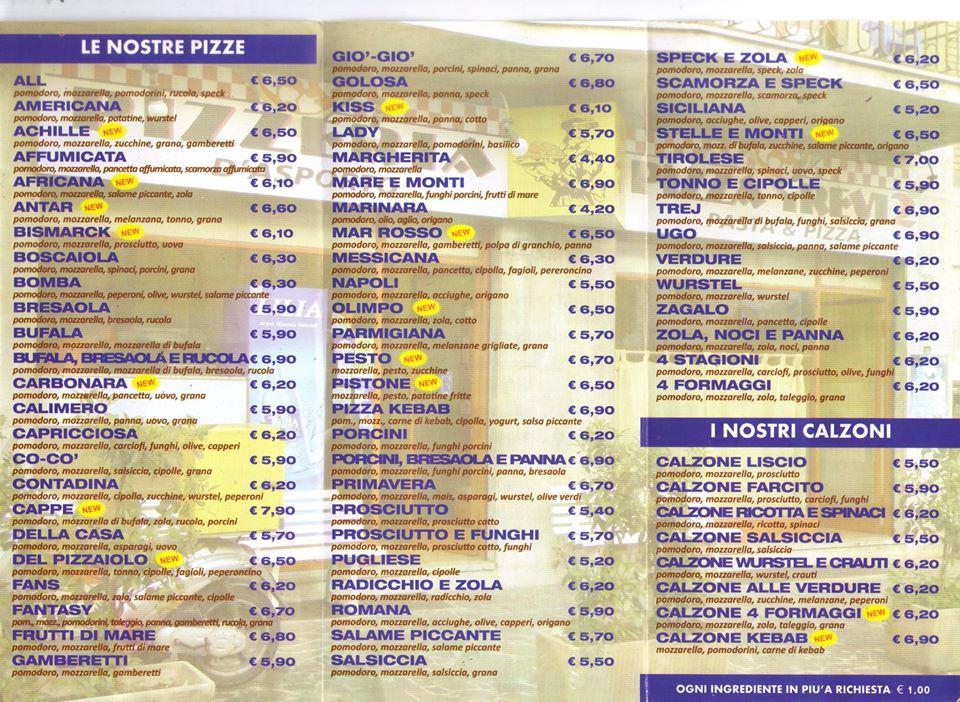 Menu de Pizza Trevi