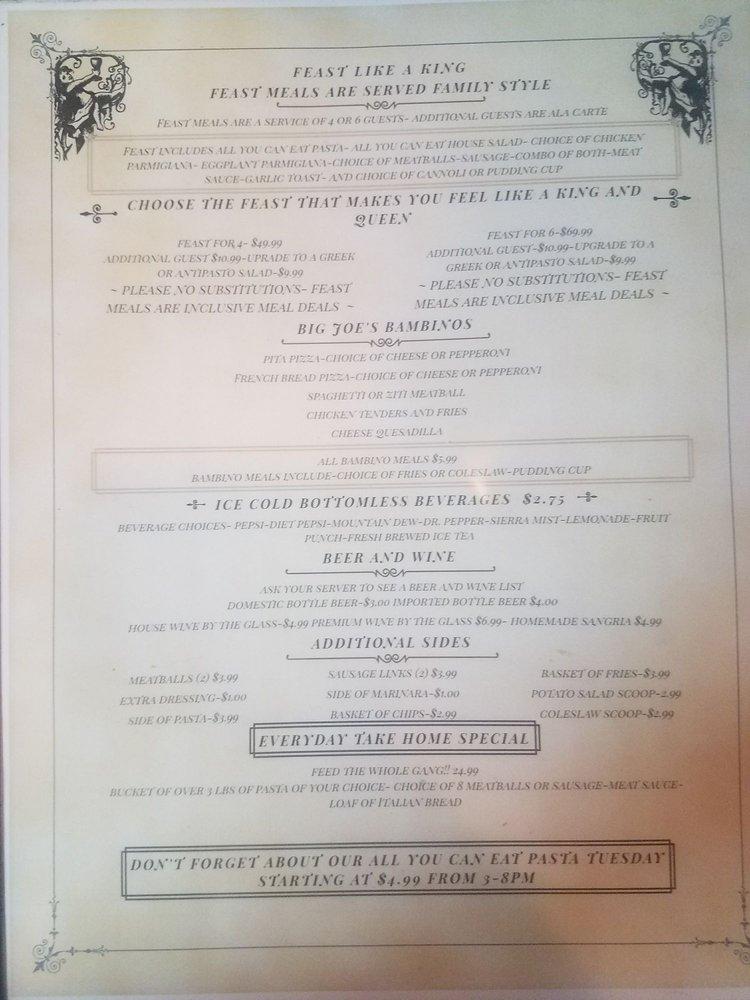 Menu at Big Joe's Pasta House pub & bar, Palm Harbor