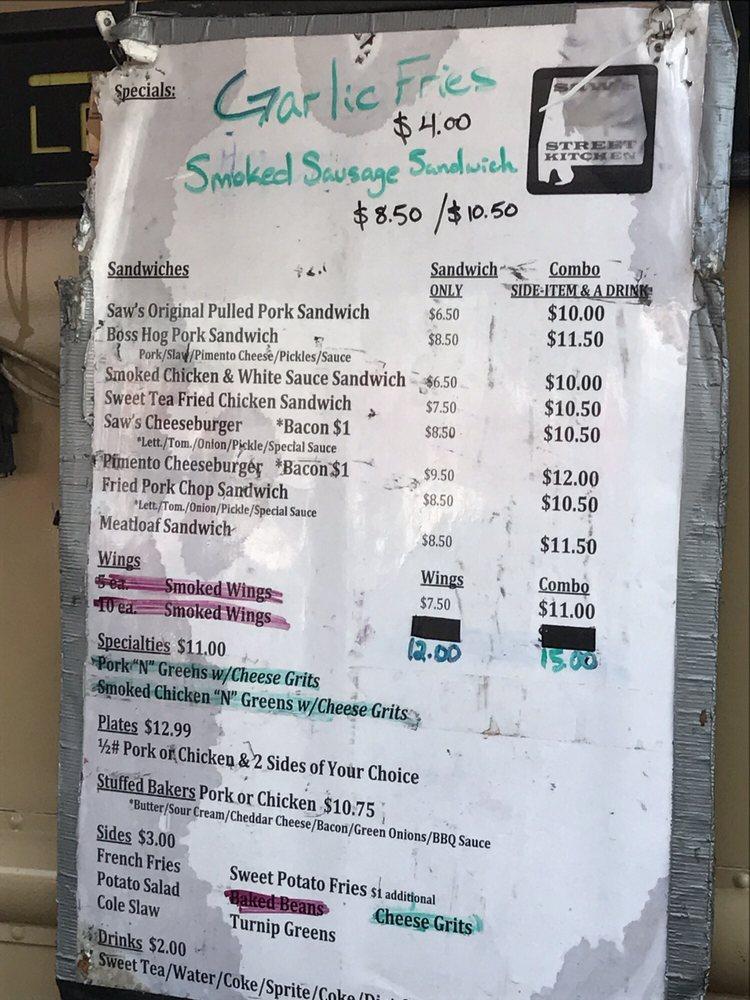 Menu At Saw S Street Kitchen Food Truck BBQ Birmingham 11th Ave S   R8a9 Saws Street Kitchen Food Truck Menu 