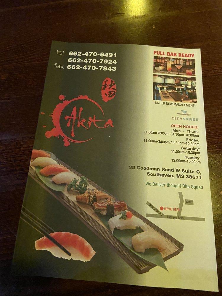 Menu at Akita Sushi & Hibachi Steakhouse, Southaven