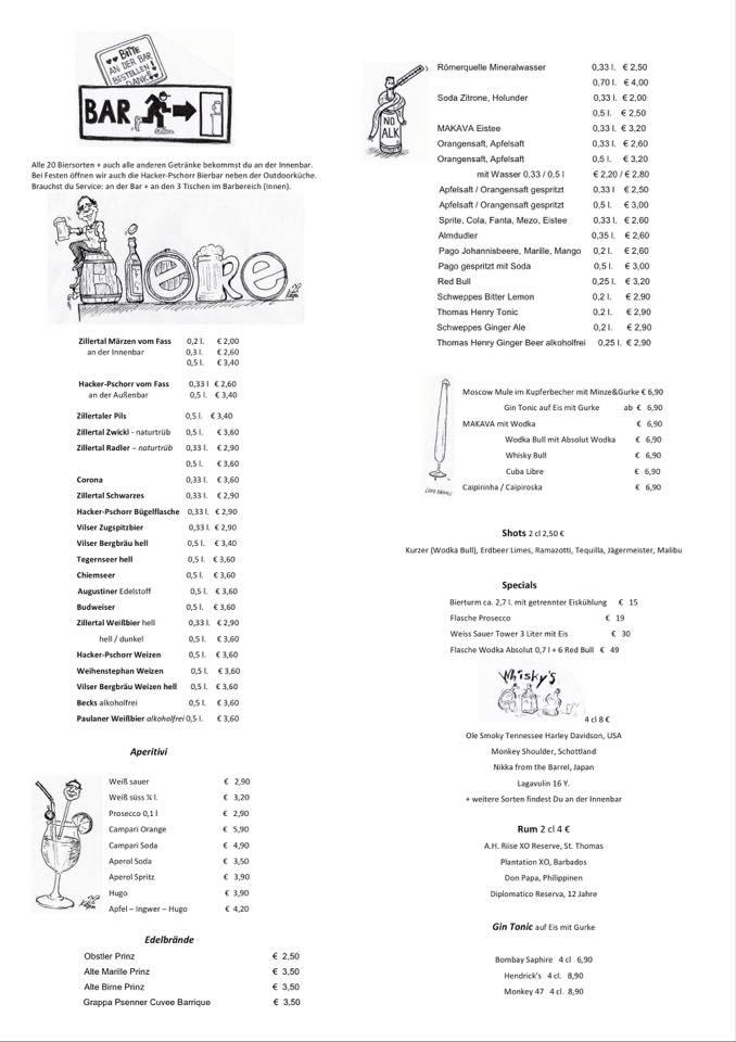 Speisekarte von Biergarten zur Eiche pub & Bar, Innsbruck