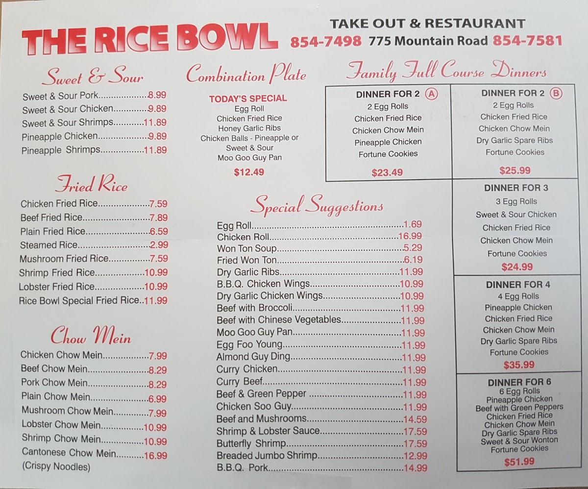 Menu at Rice Bowl TakeOut restaurant, Moncton