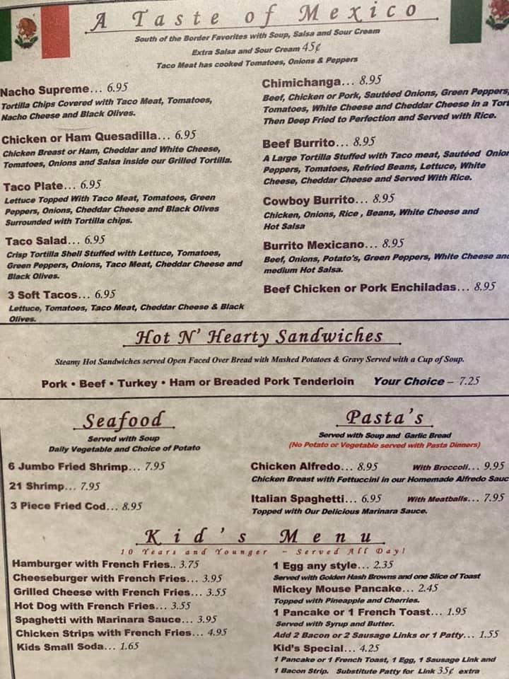 Menu at Sherwood Family Restaurant, Mayville