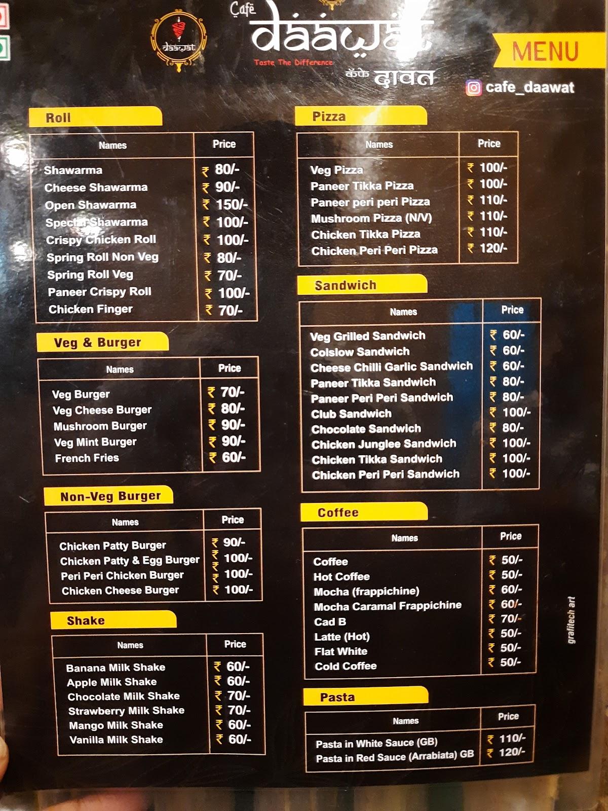 Cafe Daawat menu