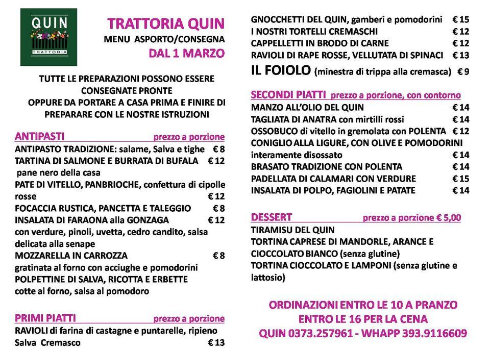 Menu da Quin ristorante, Crema
