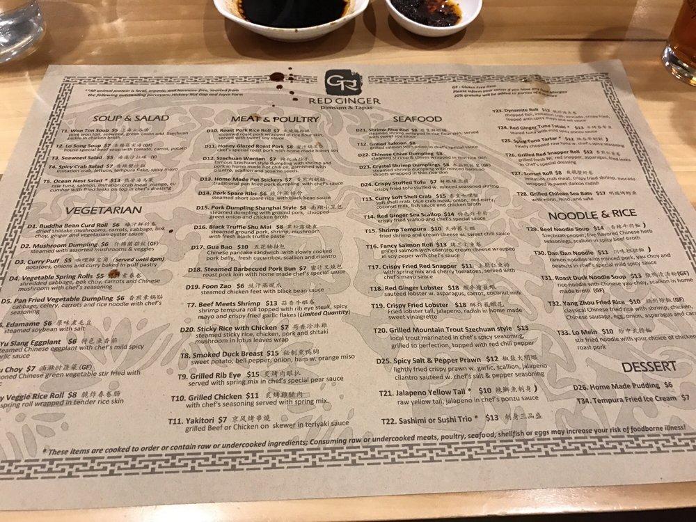 Menu at Red Ginger Dimsum & Tapas pub & bar, Asheville