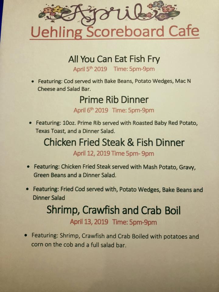 Menu at Scoreboard Bar & Grill, Uehling