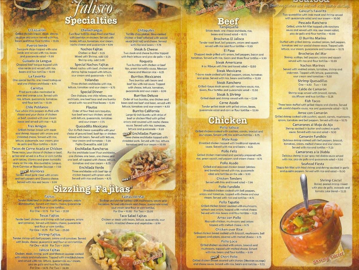 Menu at El Jalisco Mexican Restaurant, Mauldin