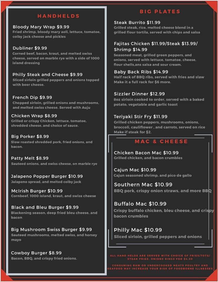 Menu at McDuff's Bar and Grille, Wayland