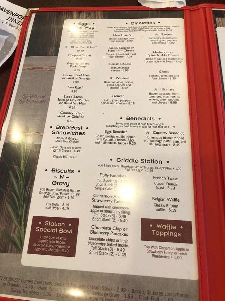 Menu at Davenport Diner restaurant, Davenport, US Hwy 27