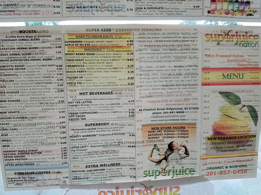 Menu at Superjuice Nation pub & bar, Paramus