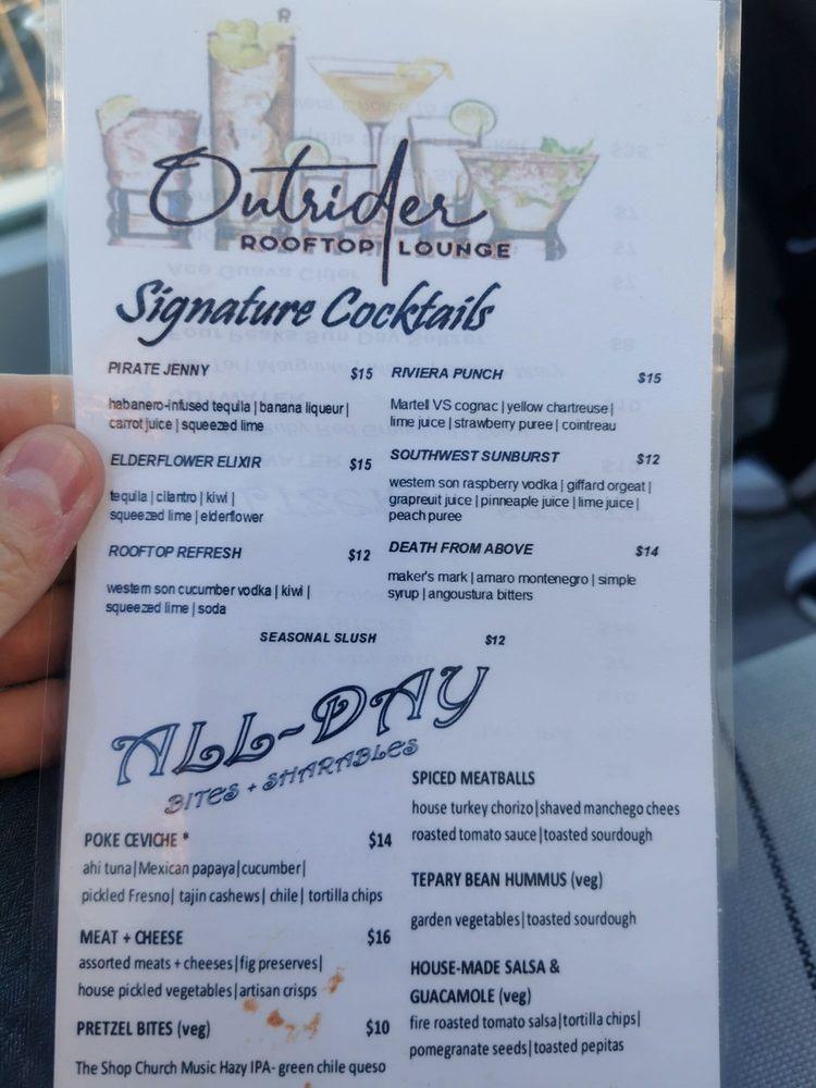 Menu At Outrider Rooftop Lounge Pub And Bar Scottsdale