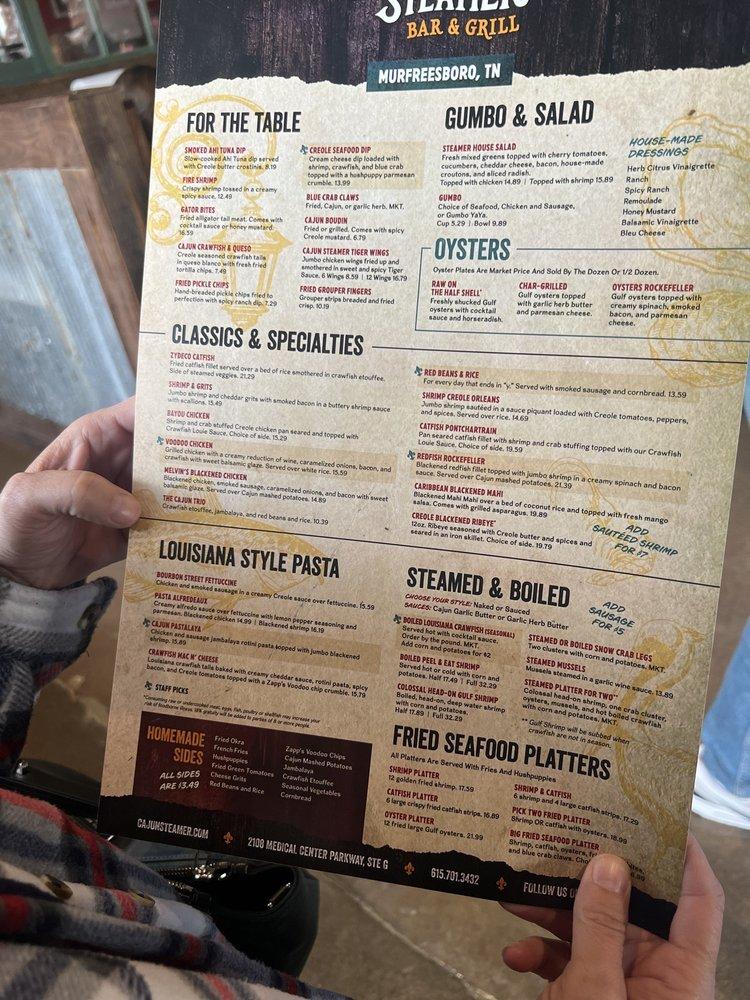 Menu at Cajun Steamer Bar & Grill, Murfreesboro