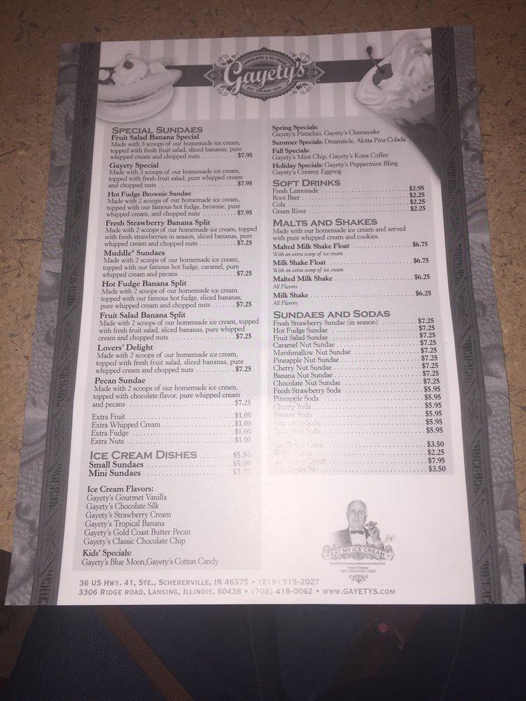 Menu at Gayety's Chocolates & Ice Cream desserts, Lansing