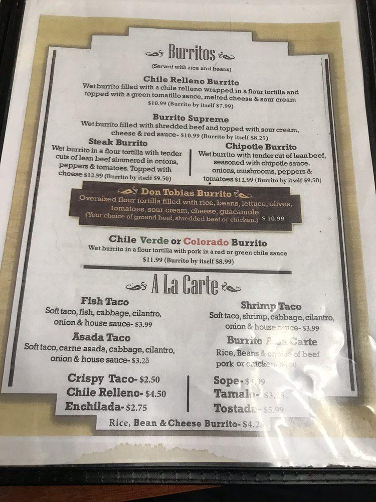Menu at Casa Mendoza Mexican Restaurant, Three Rivers