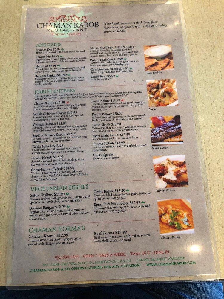 Menu at Chaman Kabob Restaurant, Brentwood