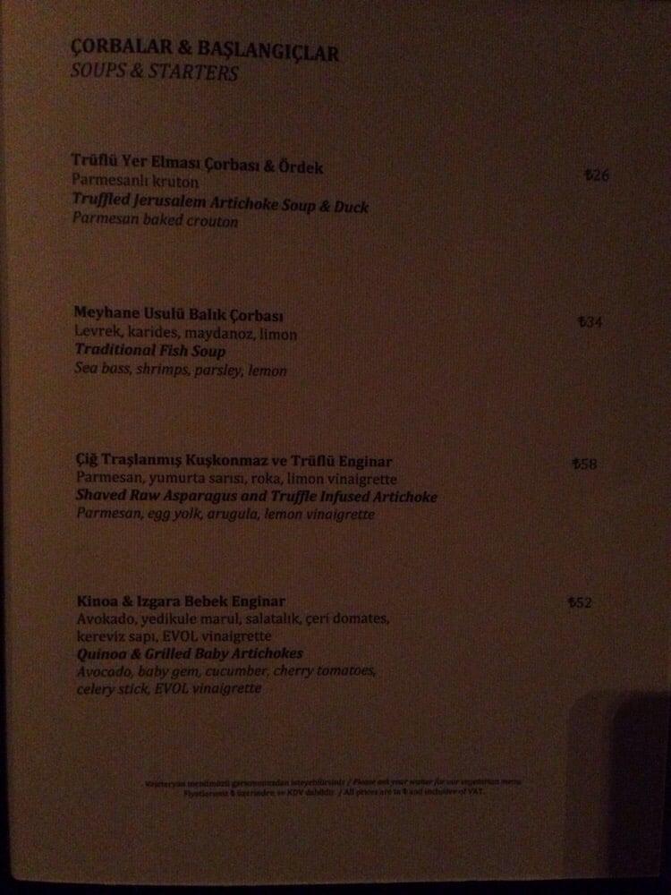 Menu at Ulus 29, Istanbul, Ahmet Adnan Saygun Cd. No:71/1