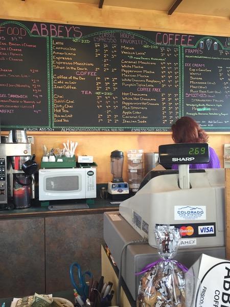 Menu at Abbey's Coffee cafe, Frisco