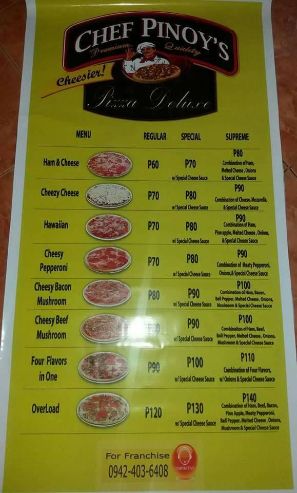 Carta Del Restaurante Chef Pinoy Pizza Southern Heights San Pedro