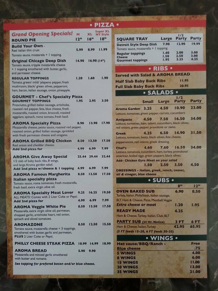 Menu at Aroma Pizza pizzeria, Shelby charter Township