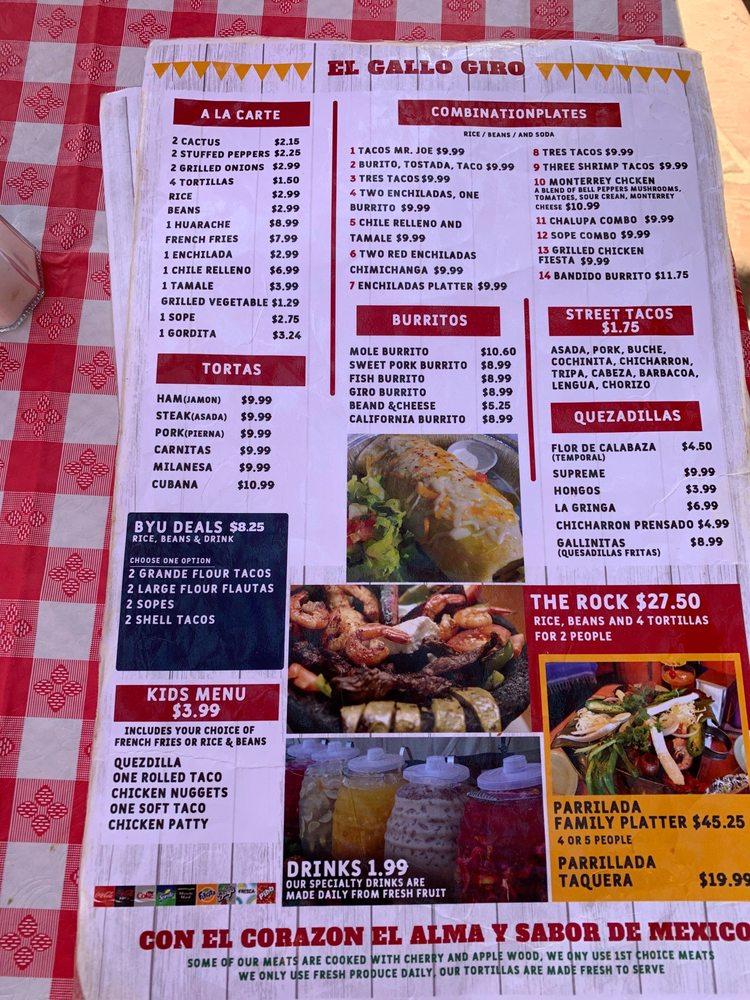 Menu at El Gallo Giro restaurant, Provo, 346n N University Ave