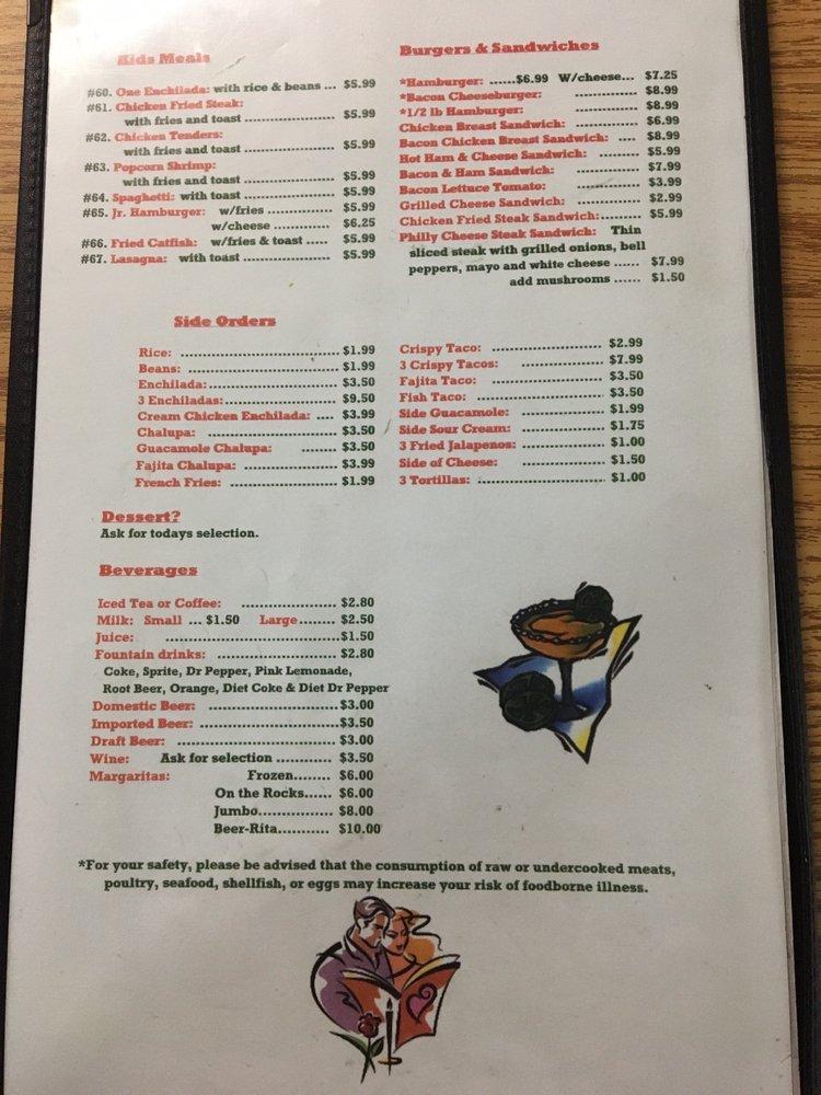 Menu at La Marina restaurant, La Grange, State Hwy 71