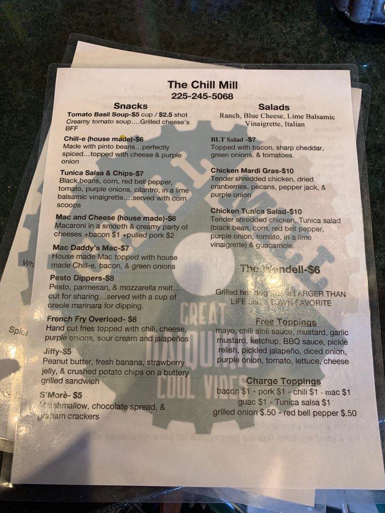 Menu at The Chill Mill pub & bar, Saint Francisville