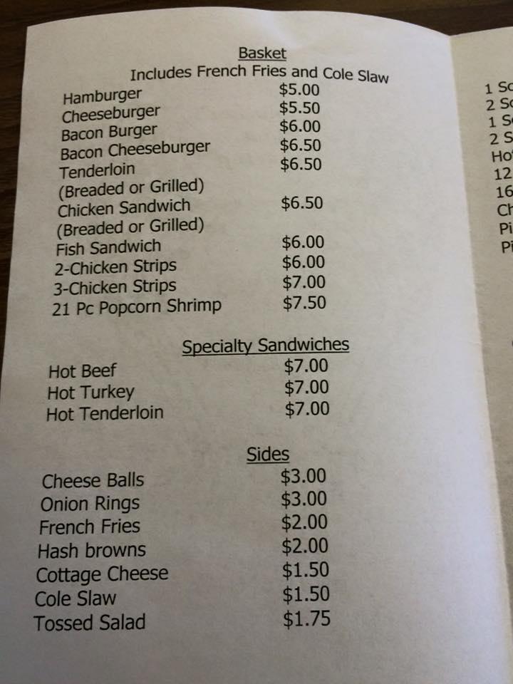 Menu at Cafe at Tama Livestock Auction Co., Tama