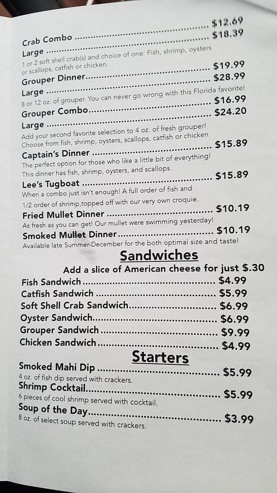 Menu at The Fish House restaurant, Ruskin, W Shell Point Rd
