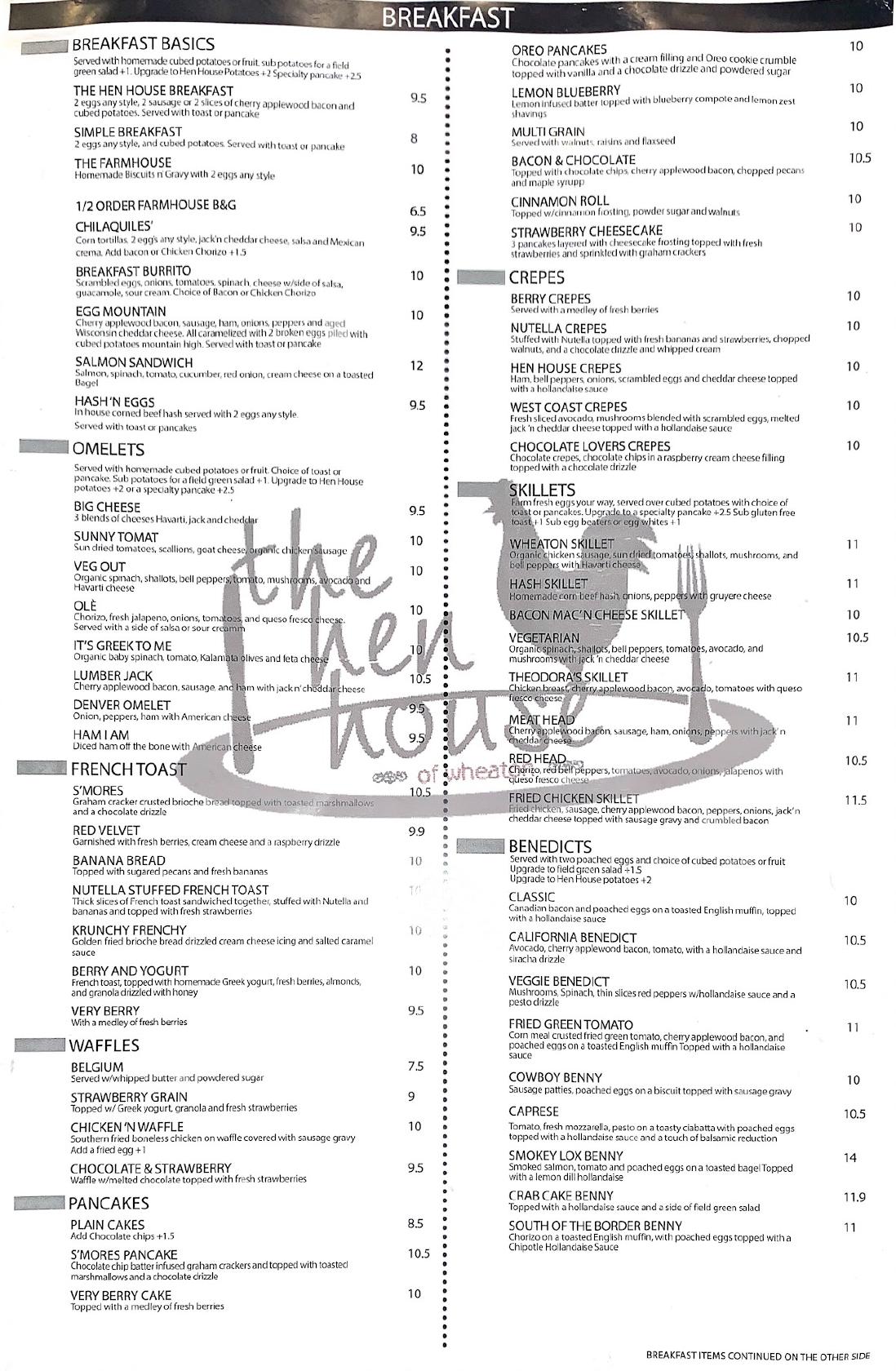 Menu at The Hen House of Wheaton restaurant, Wheaton