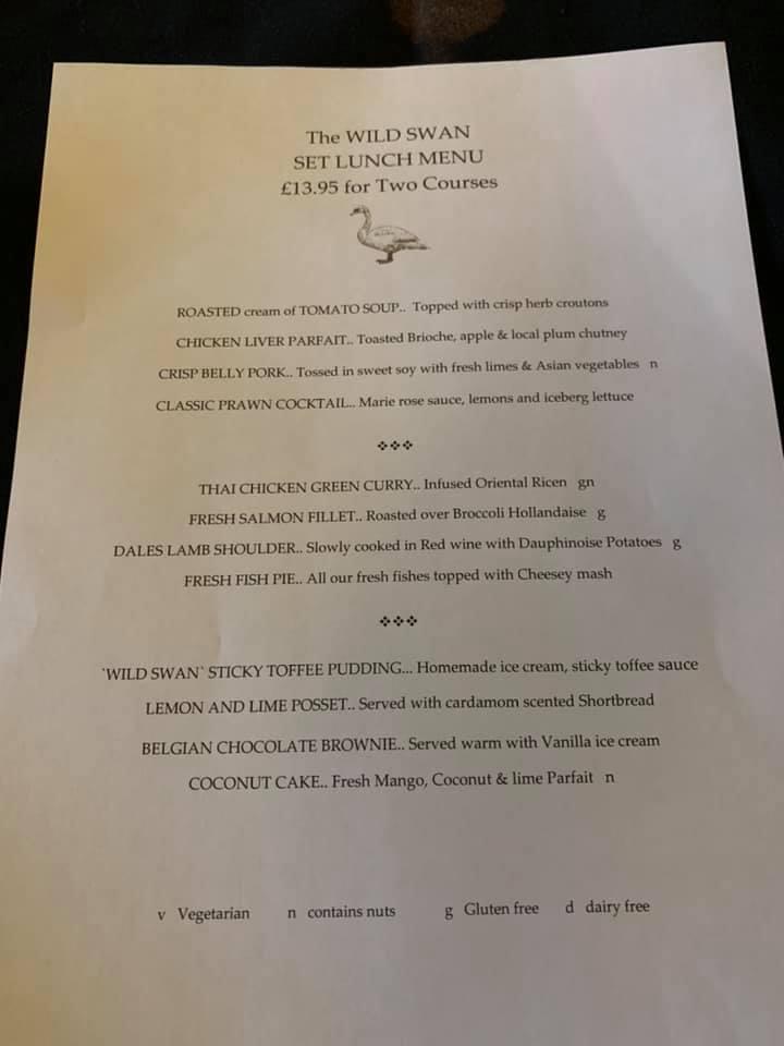 Menu at The Wild Swan pub & bar, Boroughbridge