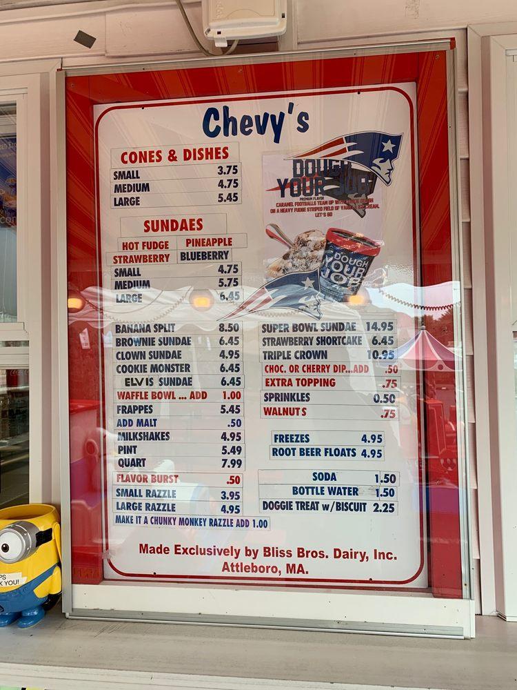 Menu at Chevy's Ice Cream restaurant, Bellingham