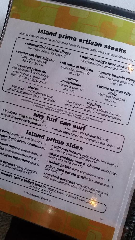 Menu at Island Prime steakhouse, San Diego, 880 Harbor Island Dr