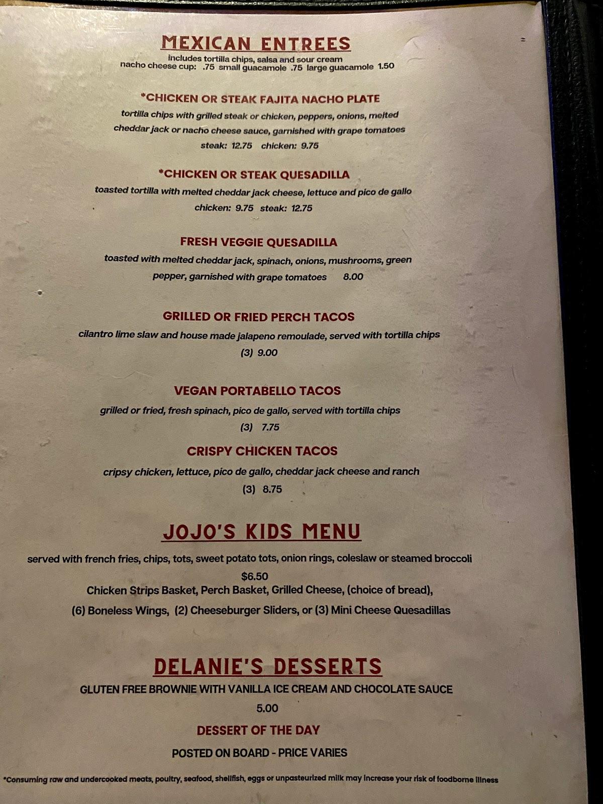 Menu at Aj's Uptown Bar & Grill, Berrien Springs, 102 E Ferry St