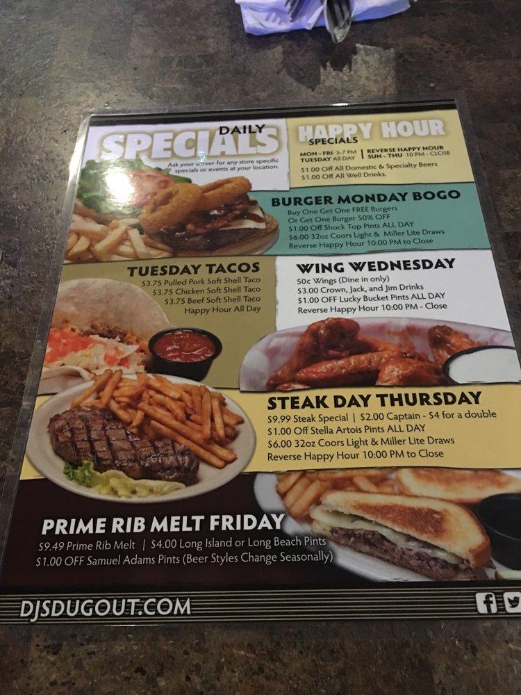 Menu at DJ's Dugout Sports Bar, Plattsmouth