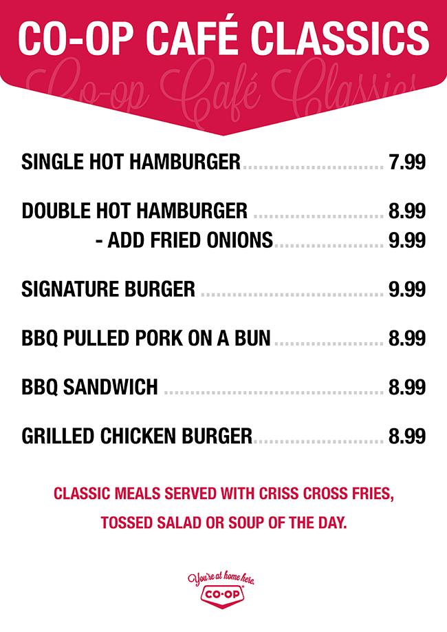 Menu at Discovery Coop Cafe, North Battleford