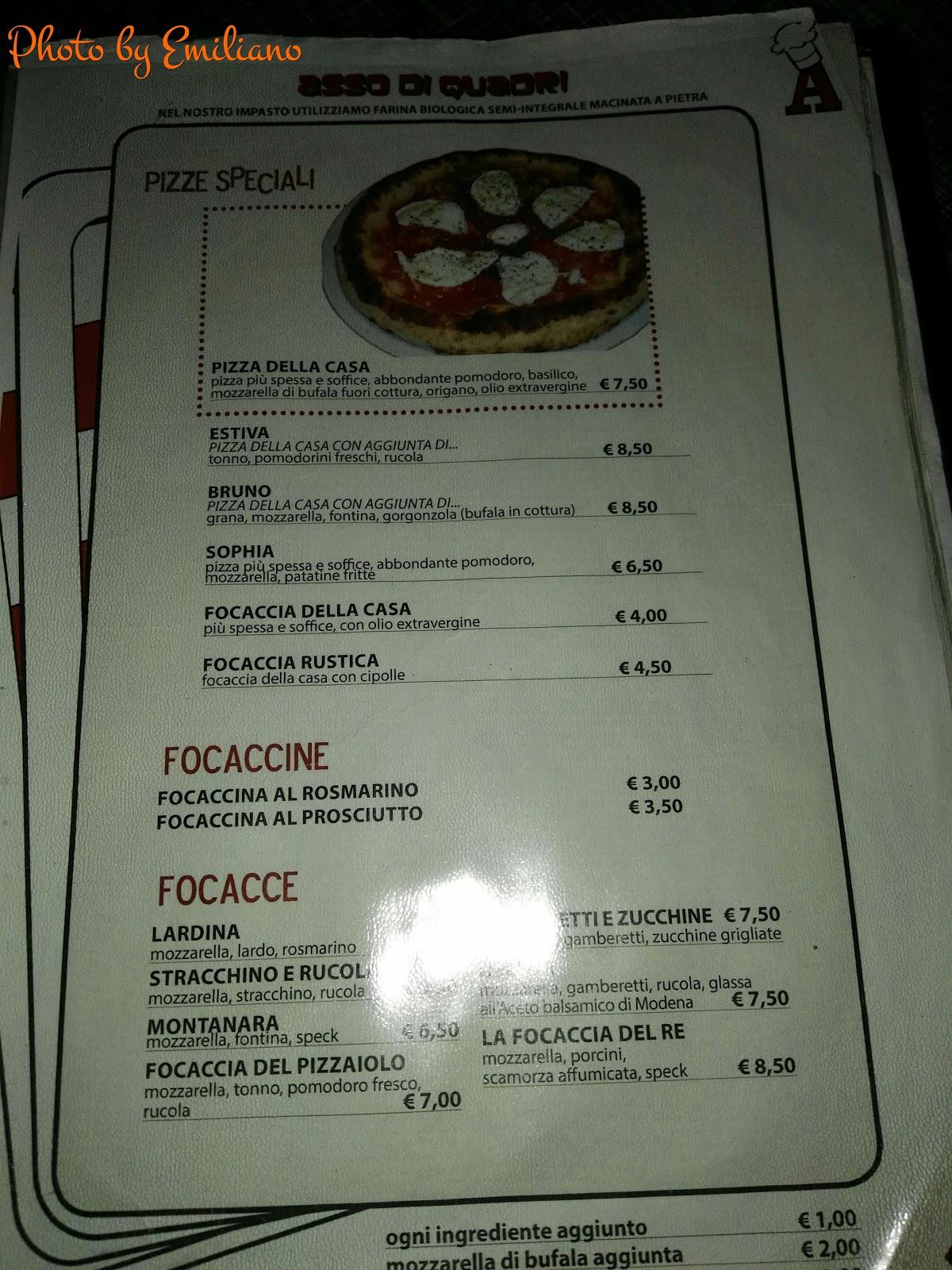 Menu at Pizzeria Asso di Quadri, Castagnole delle Lanze